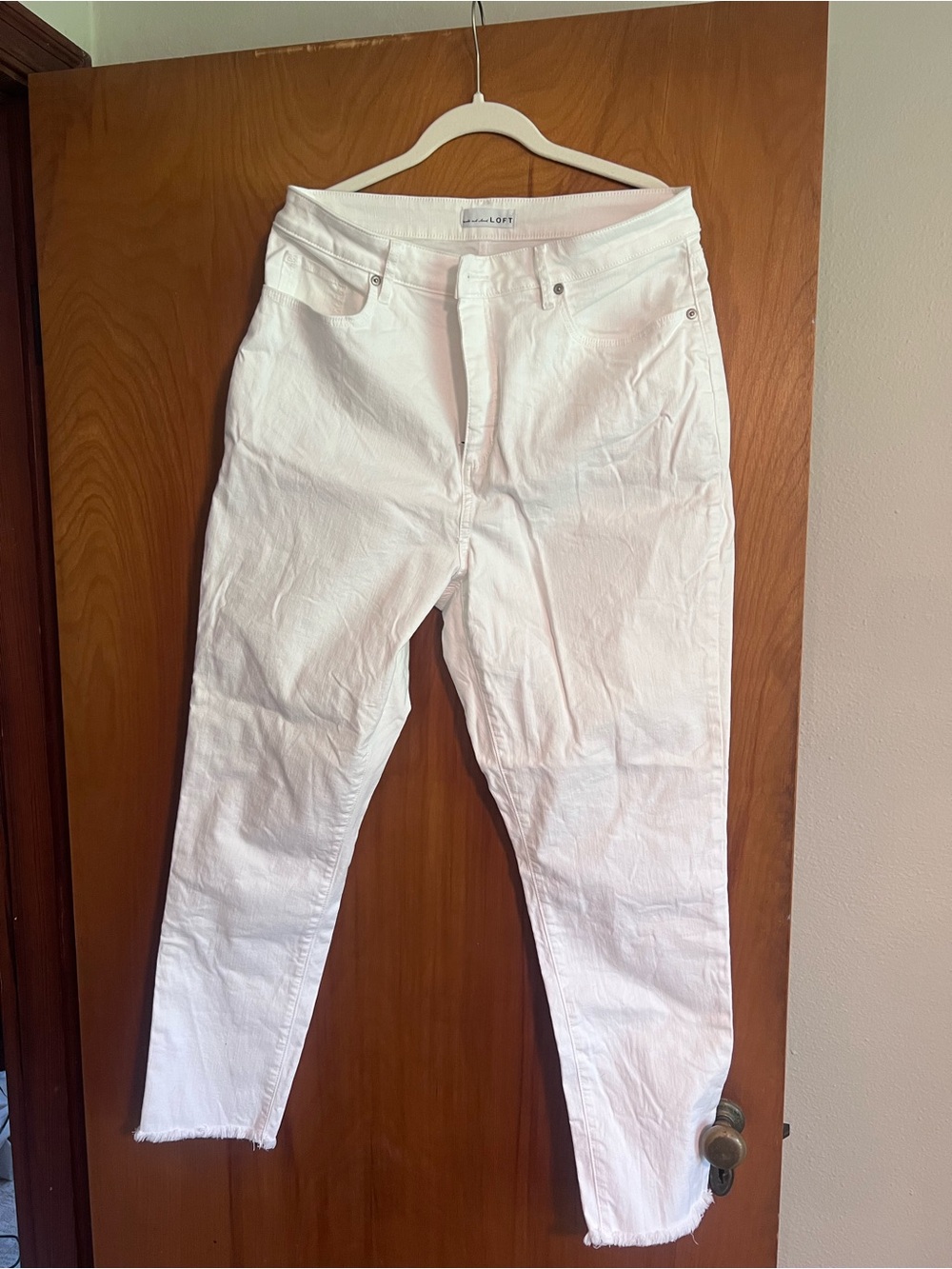 LOFT White Denim Skinny Jeans with fray  edge